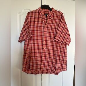 Brooks Brothers Red & Orange Plaid‎ Short Sleeve Button-Down Shirt Size Medium